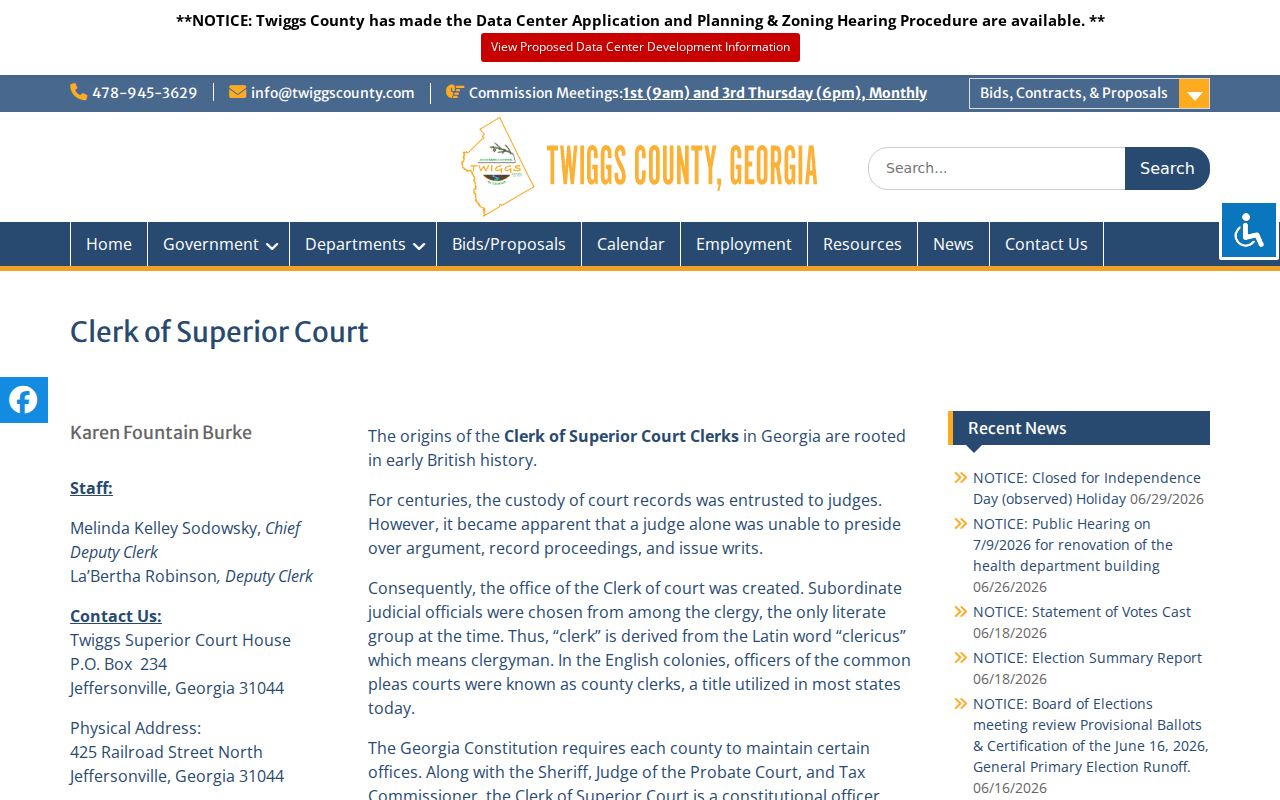 Twiggs County Clerk of Superior Court official page