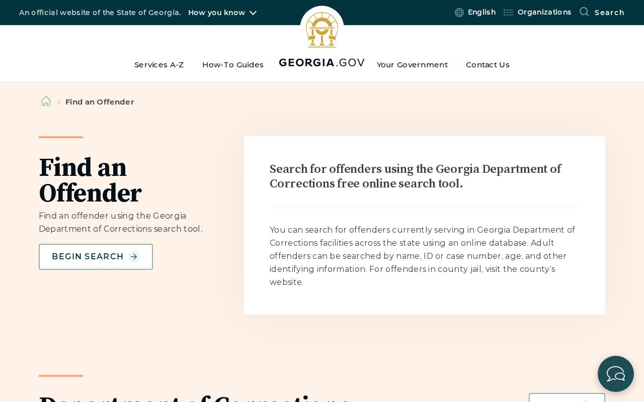 Georgia Find an Offender guidance for state custody searches