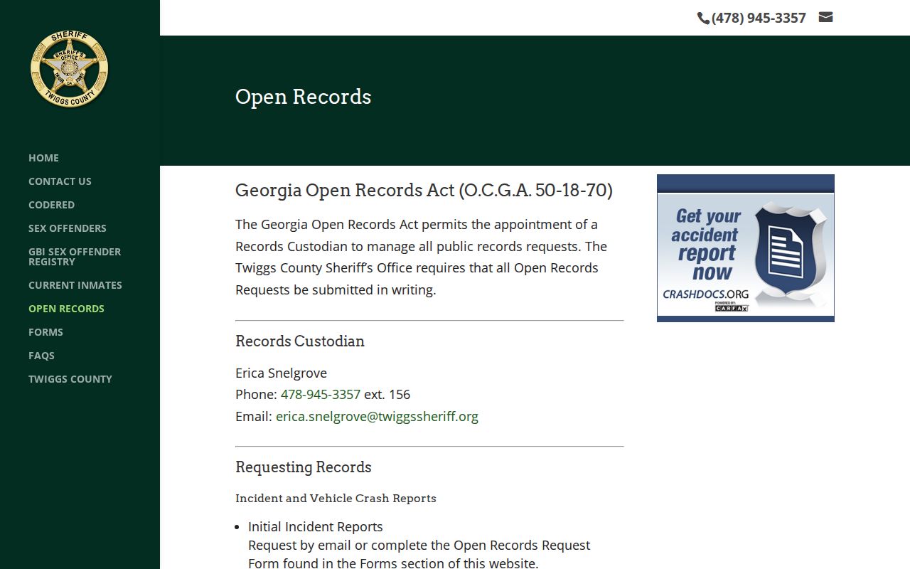 Twiggs County Sheriff open records request information