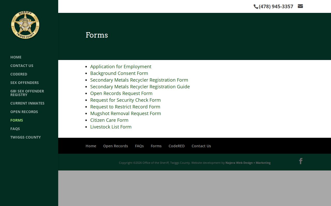 Twiggs County Sheriff official forms page