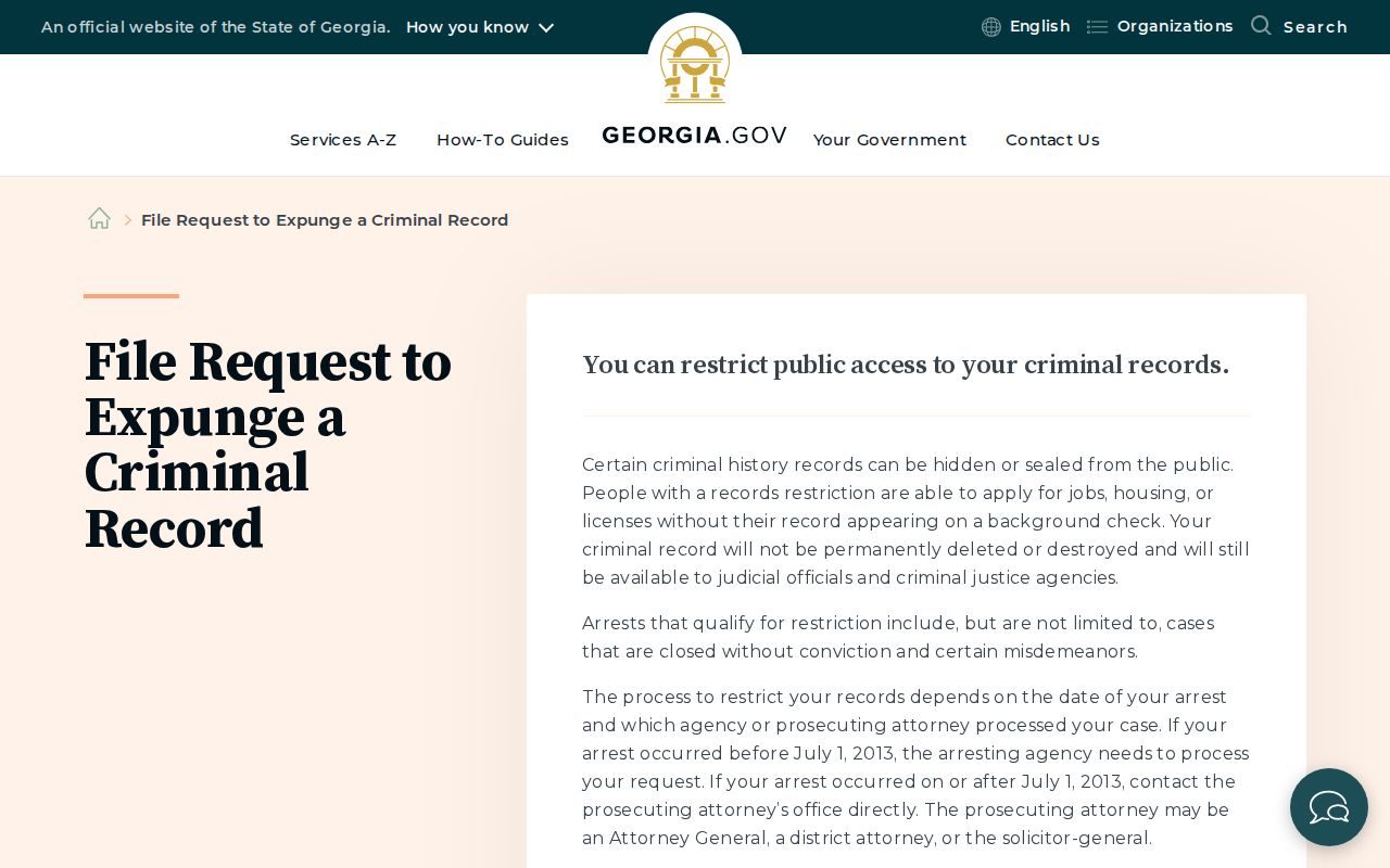 Twiggs County arrest history record restriction steps