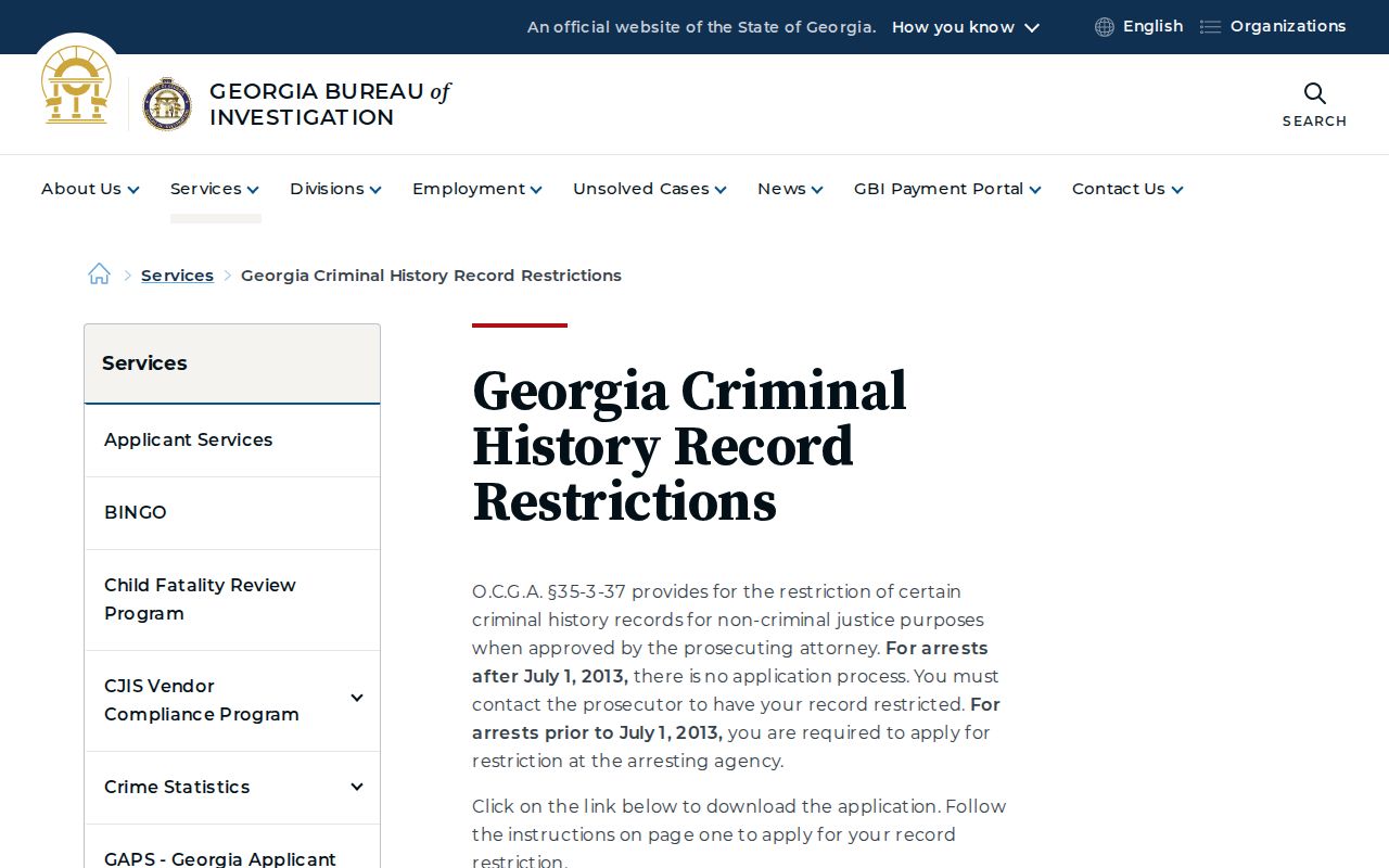 Twiggs County arrest record restriction process